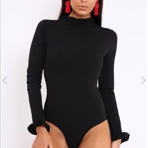 Black Ruffle Neck Bodysuit